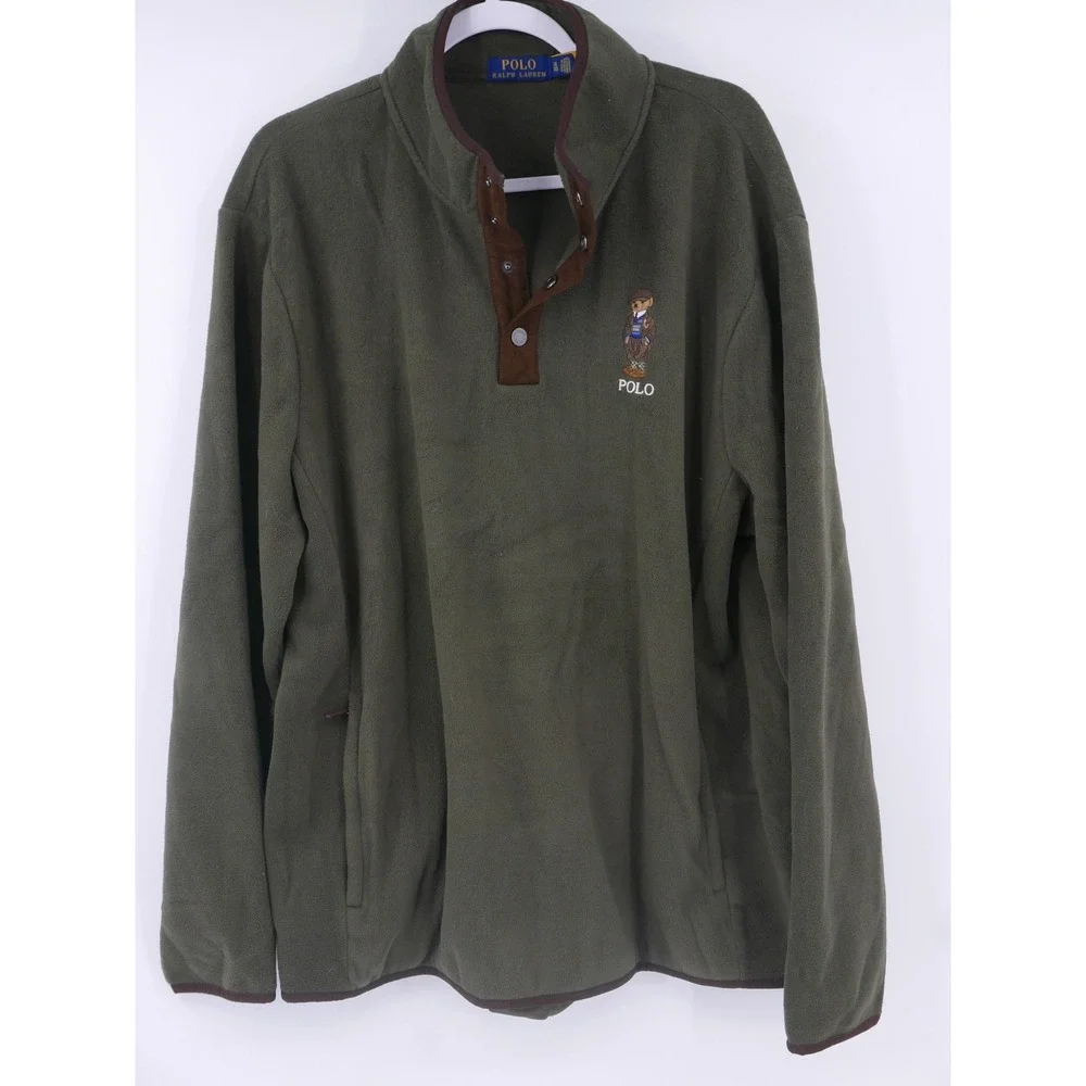 Polo Ralph Lauren Heritage Bear Mock Neck Sweatshirt Pullover Green Men's XL